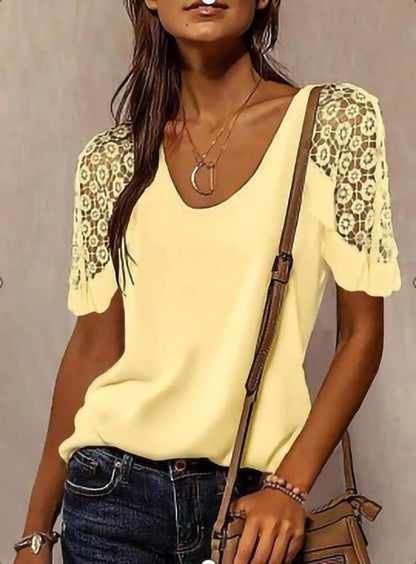 Solid Color Lace Stitching T-shirt