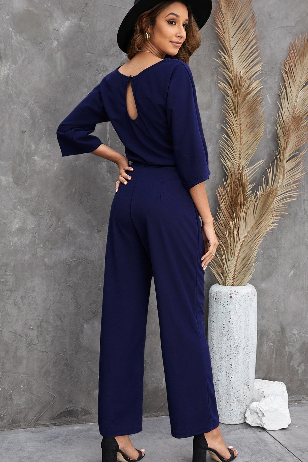 Solid Color One Shoulder Short Sleeve Jumpsuit