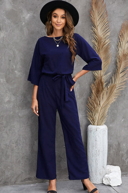 Solid Color One Shoulder Short Sleeve Jumpsuit