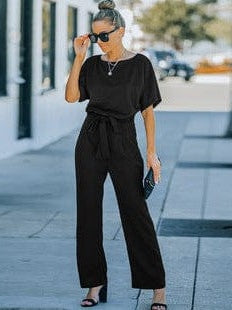 Solid Color Sleeveless Buttoned Pocket Jumpsuit for Women