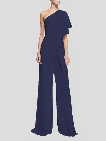 Solid One Shoulder Wide Leg Jumpsuit