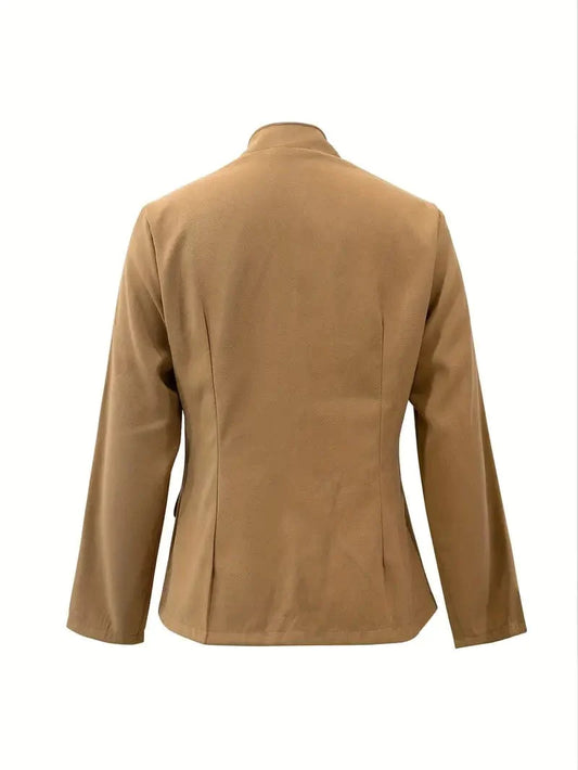 Solid Open Front Blazer with Button Detail - Women's Stylish Work Outerwear