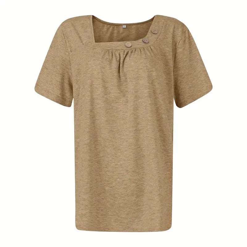 Solid Ruched Blouse, Asymmetrical Short Sleeve Casual Top, For Women