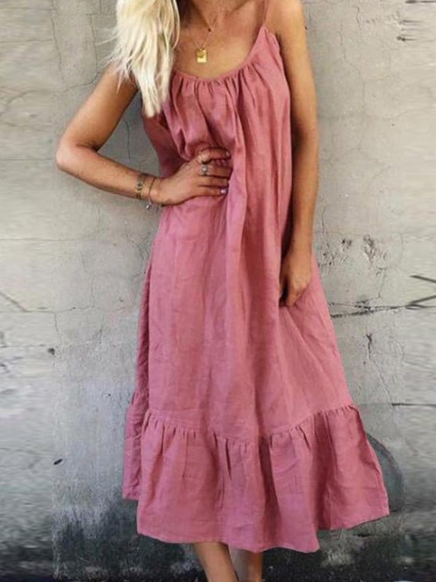 Solid Sling Ruffled Casual Dress