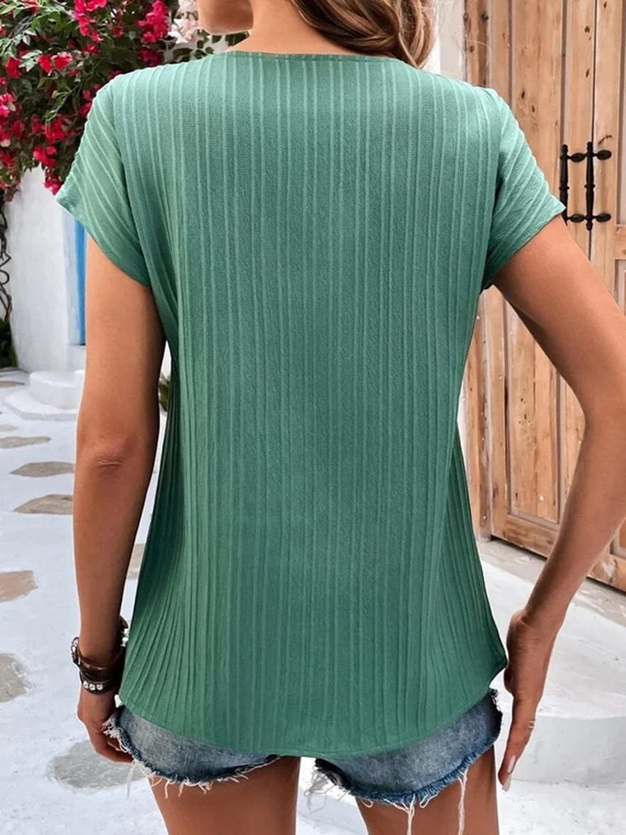 Solid Twist Button Fashion Short Sleeve T-Shirt