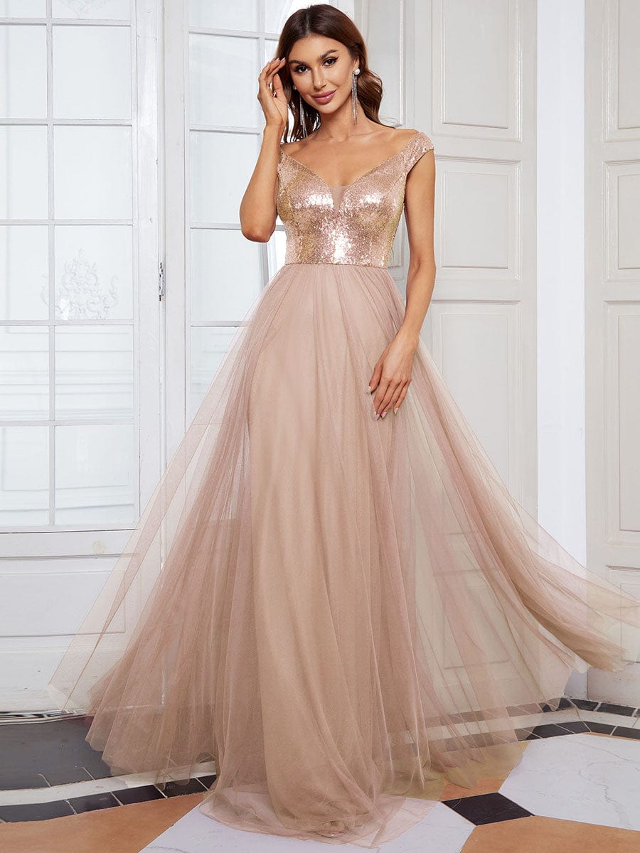 Sophisticated Off-Shoulder Sequin Evening Gown