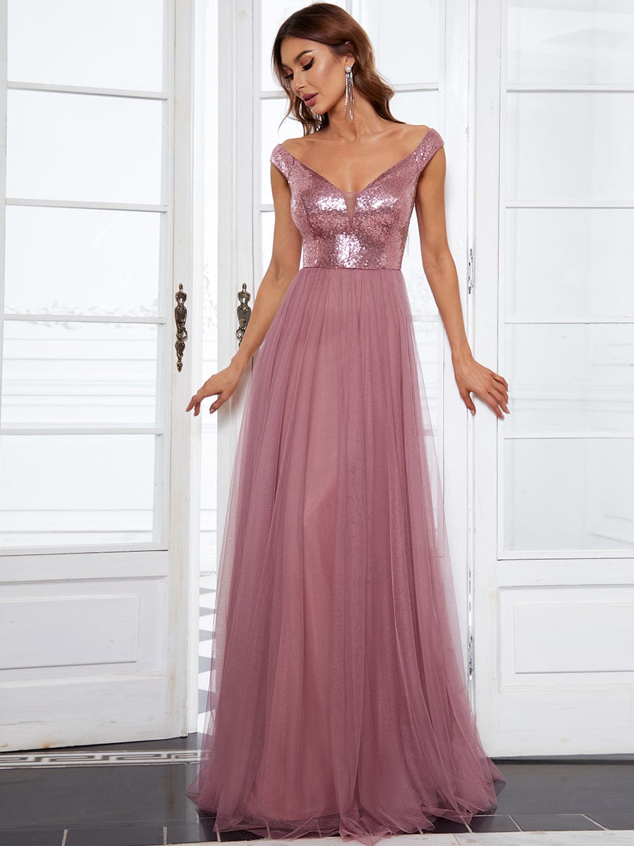 Sophisticated Off-Shoulder Sequin Evening Gown