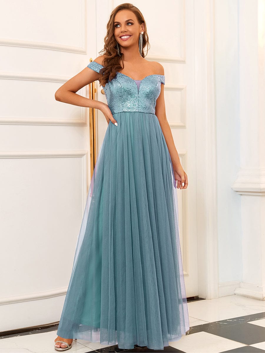 Sophisticated Off-Shoulder Sequin Evening Gown