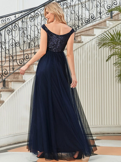 Sophisticated Off-Shoulder Sequin Evening Gown