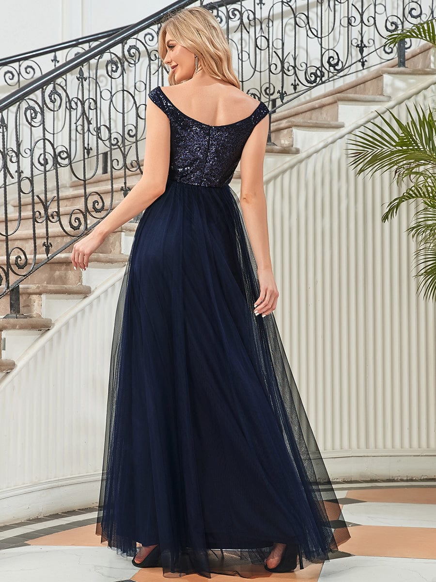 Sophisticated Off-Shoulder Sequin Evening Gown