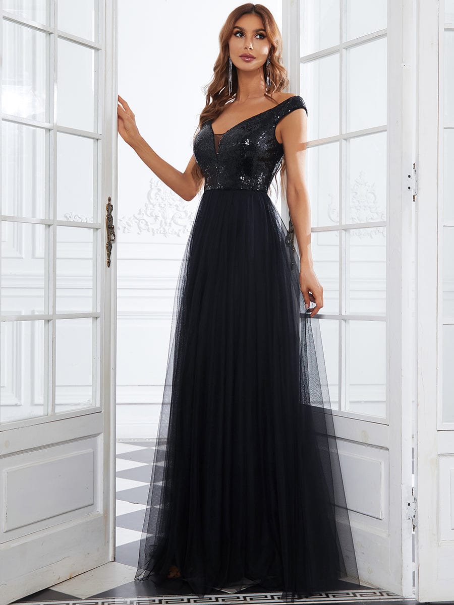 Sophisticated Off-Shoulder Sequin Evening Gown