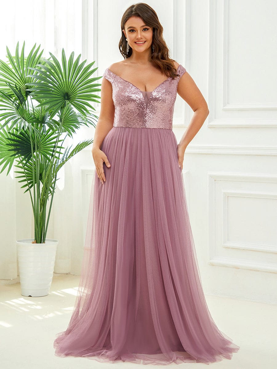 Sophisticated Off-Shoulder Sequin Evening Gown