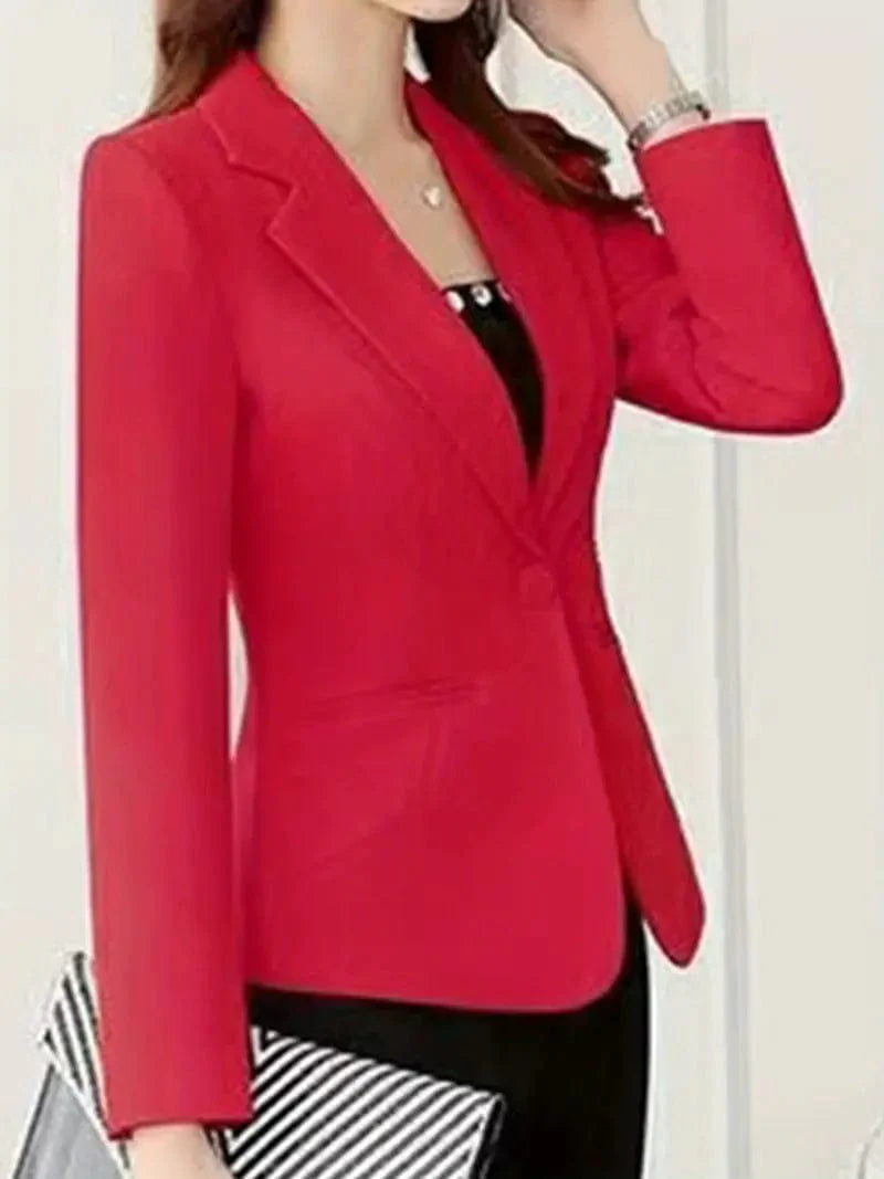 Sophisticated Single Button Long Sleeve Blazer for Office Wear, Women's Work Attire