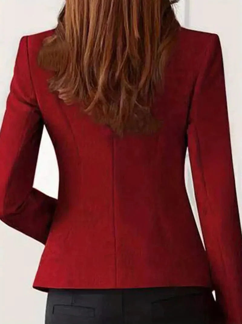 Sophisticated Single Button Long Sleeve Blazer for Office Wear, Women's Work Attire