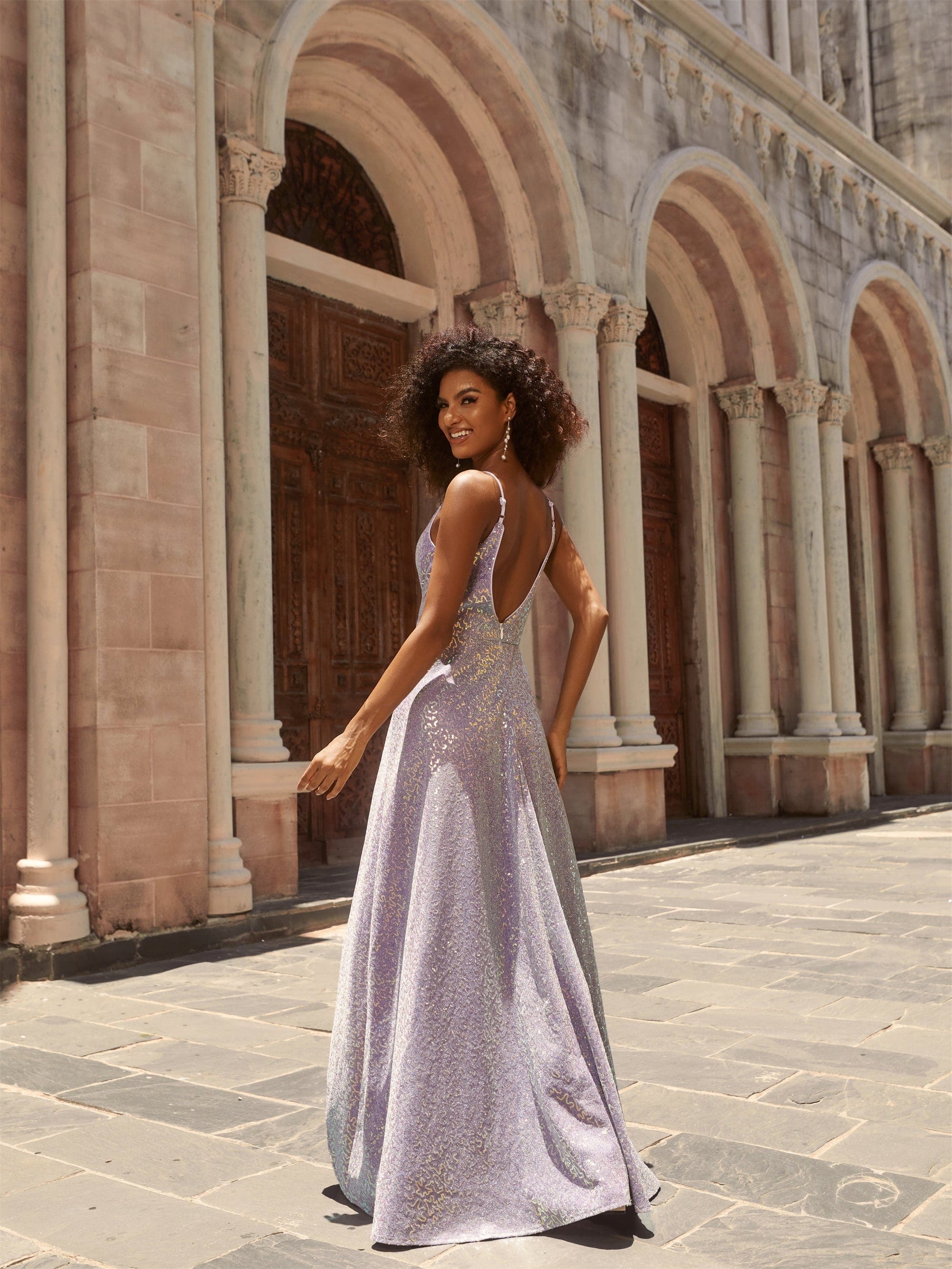 Sparkling Sequin Backless High-Low Evening Dress