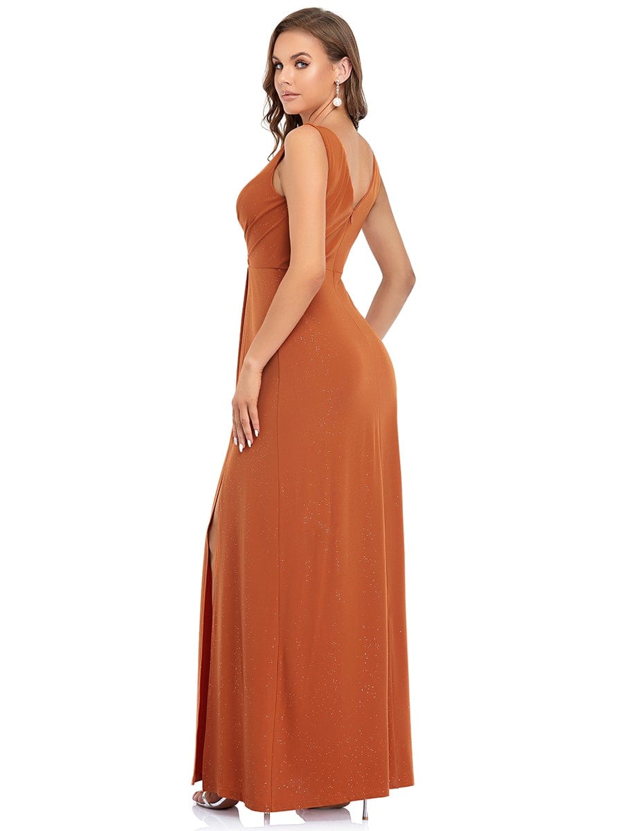 Sparkling V Neck Evening Gown with Side Slit in Full Length