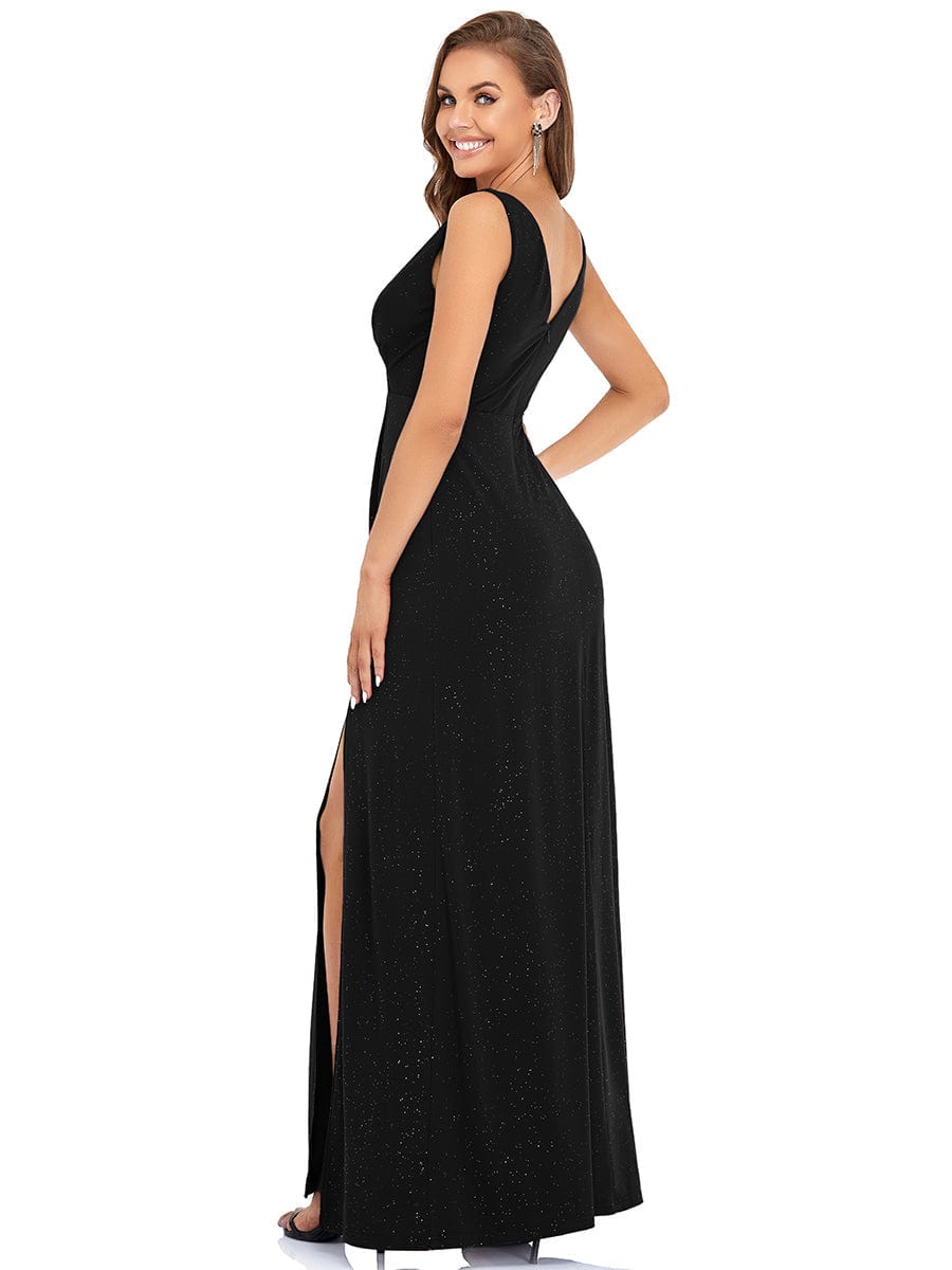 Sparkling V Neck Evening Gown with Side Slit in Full Length