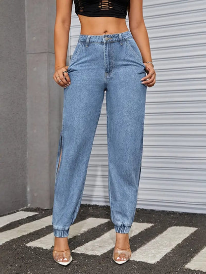 Split Slant Pocket Jogger Pants, Niche Denim Non-Stretch Pants Women’s Jeans & Apparel