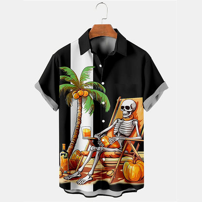Men's Shirt Summer Hawaiian Shirt Skull Tree Turndown Black Purple Orange Gray Outdoor Halloween Short Sleeves Print Clothing Apparel Fashion Designer Casual Soft