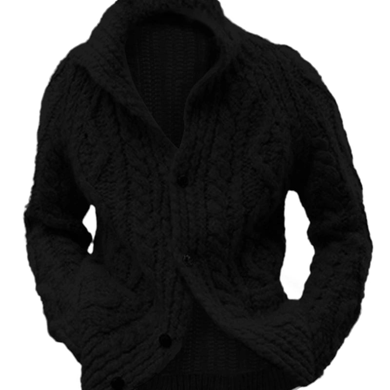 Men's Cardigan Sweater Chunky Cardigan Cable Knit Cropped Button Up Plain Stand Collar Warm Ups Modern Contemporary Casual Daily Wear Clothing Apparel Fall Winter Black Blue S M L