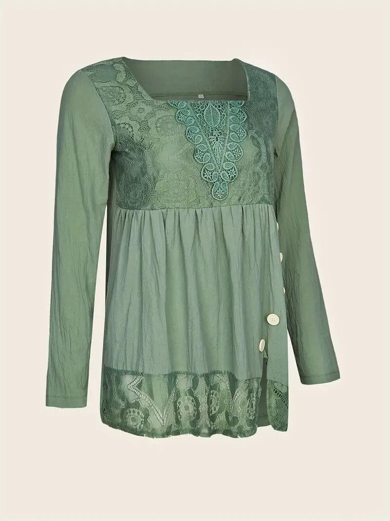 Square Neck Lace Top for Women, Long Sleeve Casual Blouse Ideal for Spring & Fall