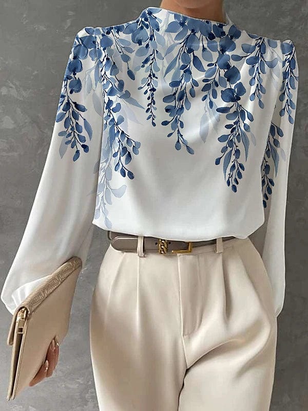 Floral Butterfly Print Long Sleeve Women's Blouse