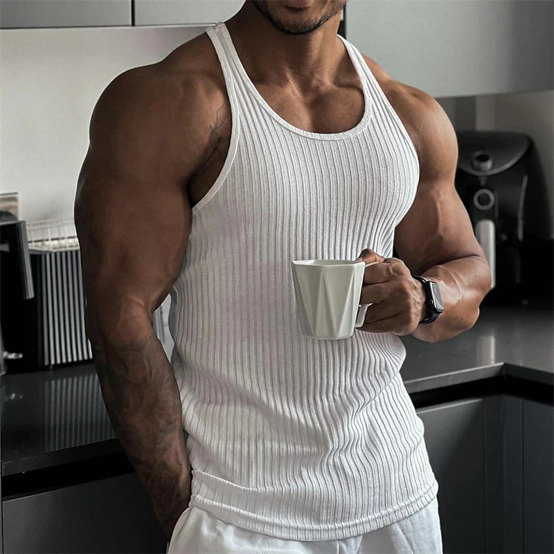 Men's Tank Top Vest Top Undershirt Sleeveless Shirt Wife beater Shirt Striped U Neck Sport Indoor Sleeveless Clothing Apparel Fashion Streetwear