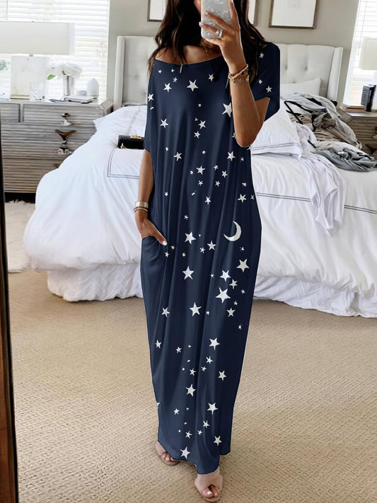 Starry Night Dream Short Sleeve Maxi Dress