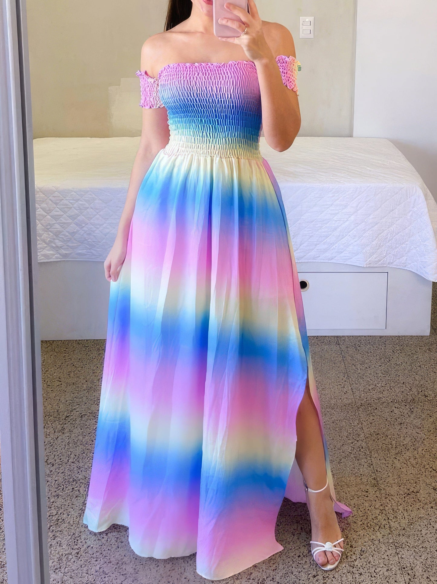 Strapless Printed Slit Maxi Dress