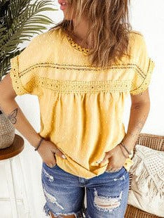 Striped Chiffon Ruffled Short-Sleeve Top for Women with Thin Fabric and Loose Fit