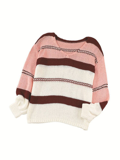 Striped Pullover Women's Sweater with Long Sleeves for Casual Wear