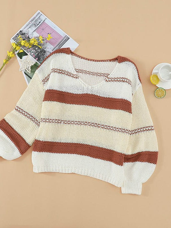 Striped Pullover Women's Sweater with Long Sleeves for Casual Wear