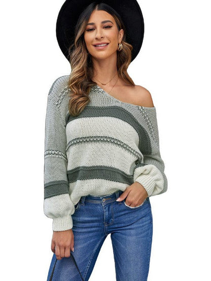 Striped Pullover Women's Sweater with Long Sleeves for Casual Wear