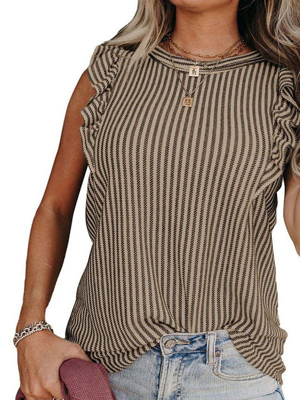 Striped Sleeveless Top with Ruffled Cuffs and Slim Fit ordinary style, Clothes Length 50cm