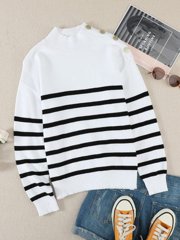 Striped Turtleneck Pullover Sweater for Women with Slim Fit