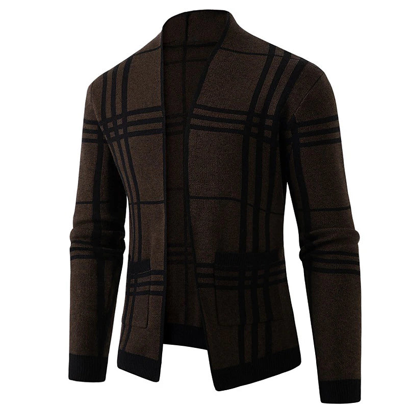 Men's Sweater Cardigan Sweater Sweater Jacket Ribbed Knit Cropped Knitted Lattice V Neck Fashion Streetwear Daily Wear Going out Clothing Apparel Fall & Winter Coffee Gray S M L