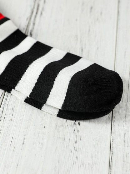 Stylish Black Striped and Star Print Tube Socks