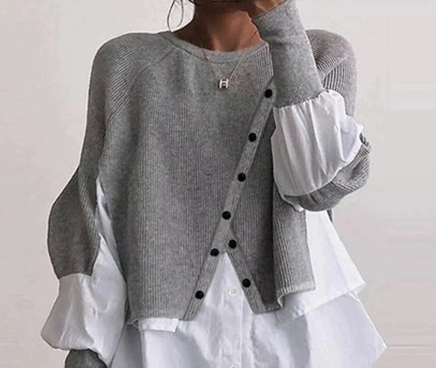 Stylish Gray Crochet Knit Pullover Sweater for Women