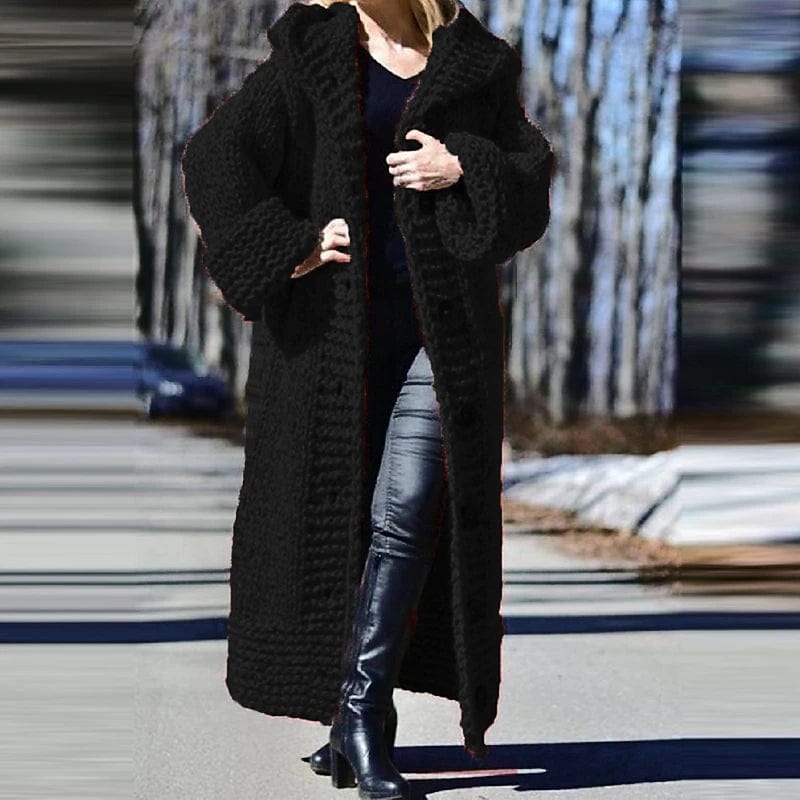 Stylish Hooded Cable Knit Women's Cardigan Sweater in Pure Black, Yellow, or Pink - Sizes S M L