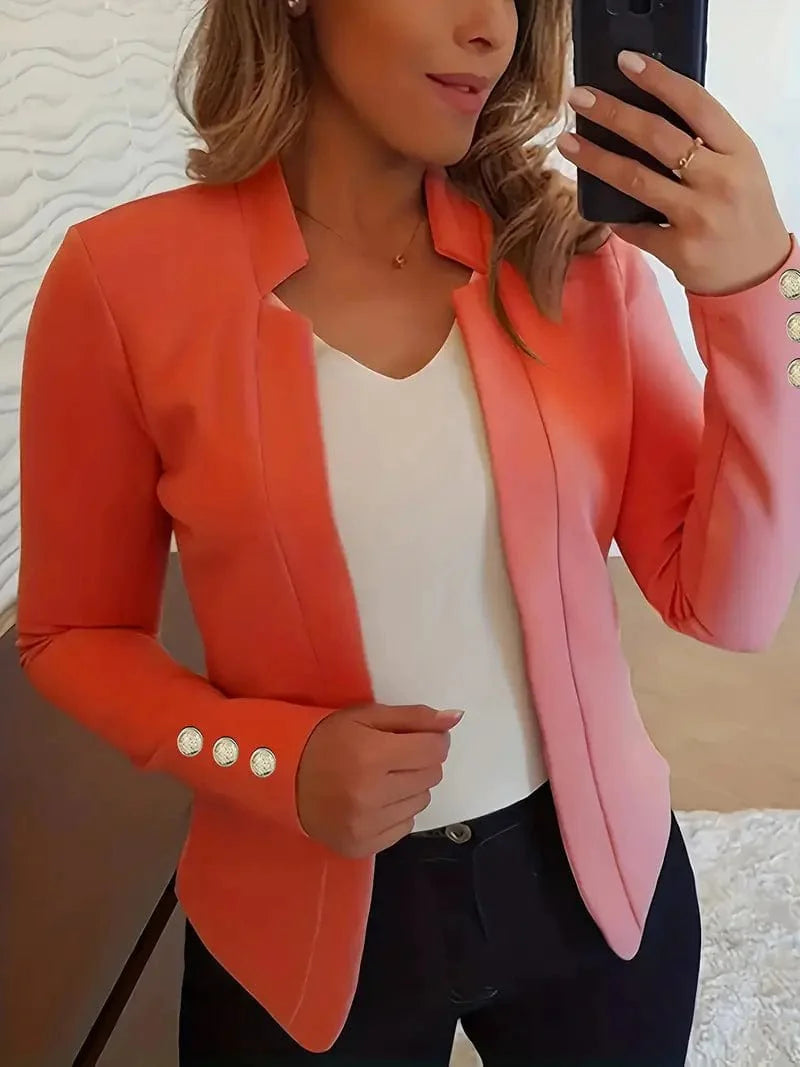 Stylish Office Blazer with Button Detail and Long Sleeves