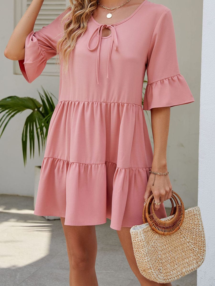 Stylish Pleated Ruffle Short Sleeve Mini Dress