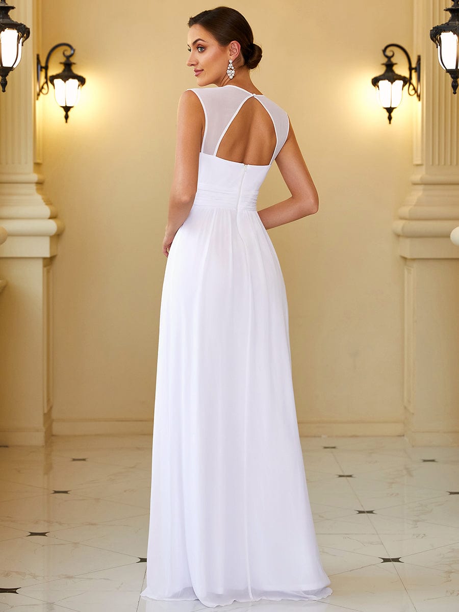 Stylish V Neck A-Line Bridesmaid Gown Featuring Waist Belt