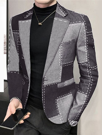 Festive Men's 3D Christmas Blazer with Patchwork Design