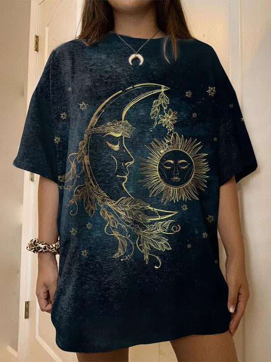 Celestial Charm Women's Sun & Moon Print T-shirt