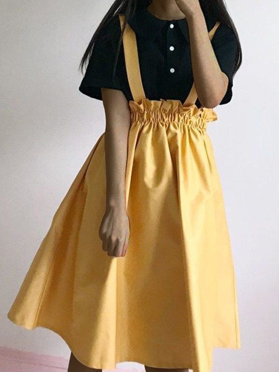 Suspender Braces Skirts Elastic Waist Overall Mini Dress