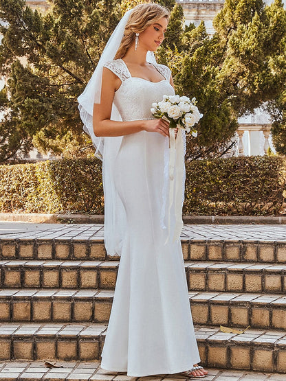 Sweetheart Neckline Fishtail Wedding Gown with Cap Sleeves