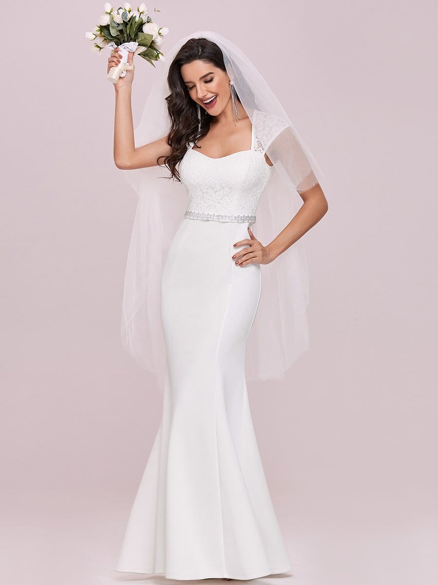 Sweetheart Neckline Fishtail Wedding Gown with Cap Sleeves