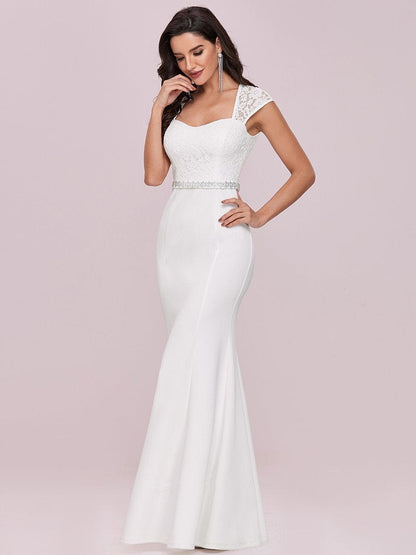 Sweetheart Neckline Fishtail Wedding Gown with Cap Sleeves