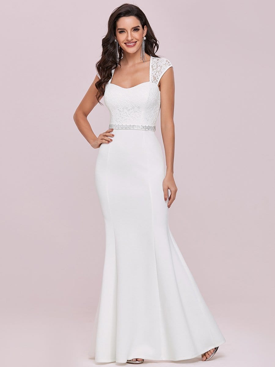 Sweetheart Neckline Fishtail Wedding Gown with Cap Sleeves