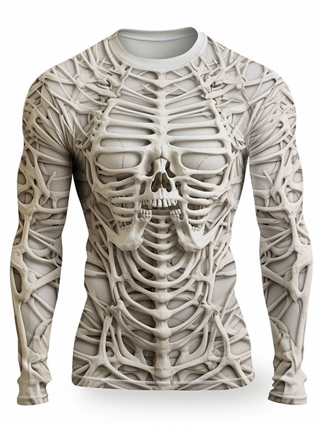 Graphic Skeleton Skulls Fashion Designer Casual Men's 3D Print T shirt Tee Sports Outdoor Holiday Going out T shirt Black White Beige Long Sleeve Crew Neck Shirt Spring &  Fall Clothing Apparel S M L